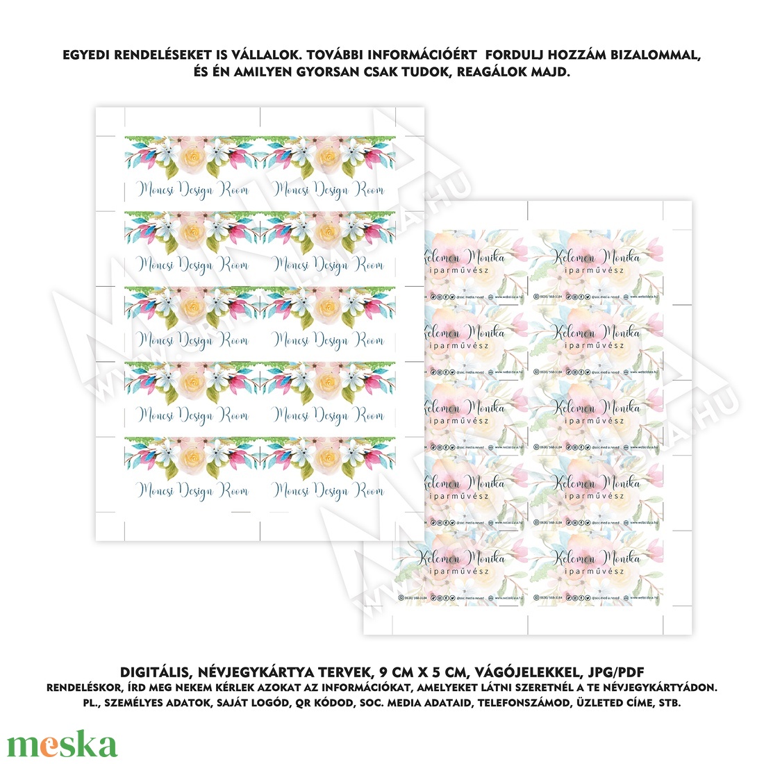 Nyomtatható Virágos Névjegykártya terv, névjegykártya design, digitális névjegykártya design - művészet - grafika & illusztráció - digitális - Meska.hu