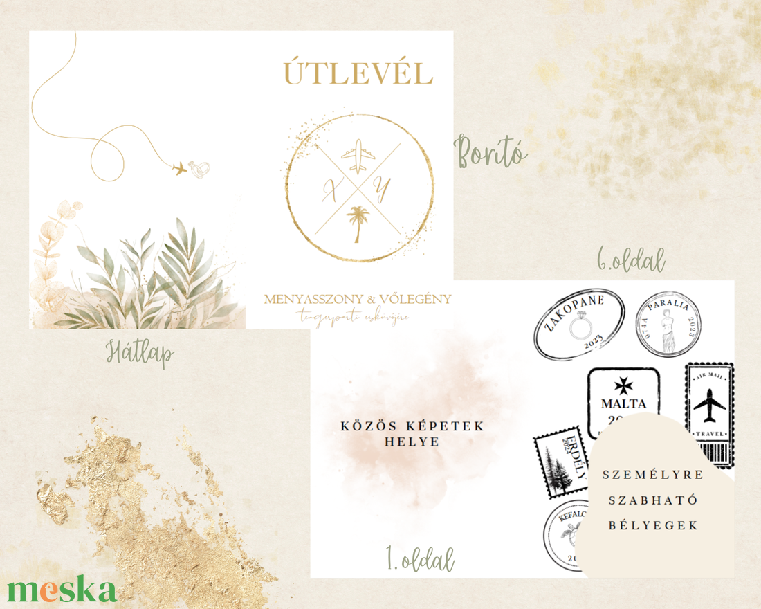 Útlevél esküvői meghívó DIGITÁLIS - ÉLÉGOR az arany elegancia - esküvő - meghívó & kártya - meghívó - Meska.hu