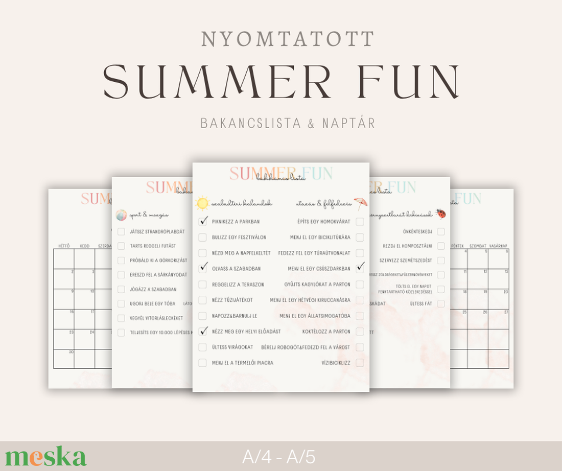 SUMMER FUN nyári bakancslista és naptár felnőtteknek - Nyomtatott  - otthon & életmód - papír, írószer - naptár & tervező - Meska.hu