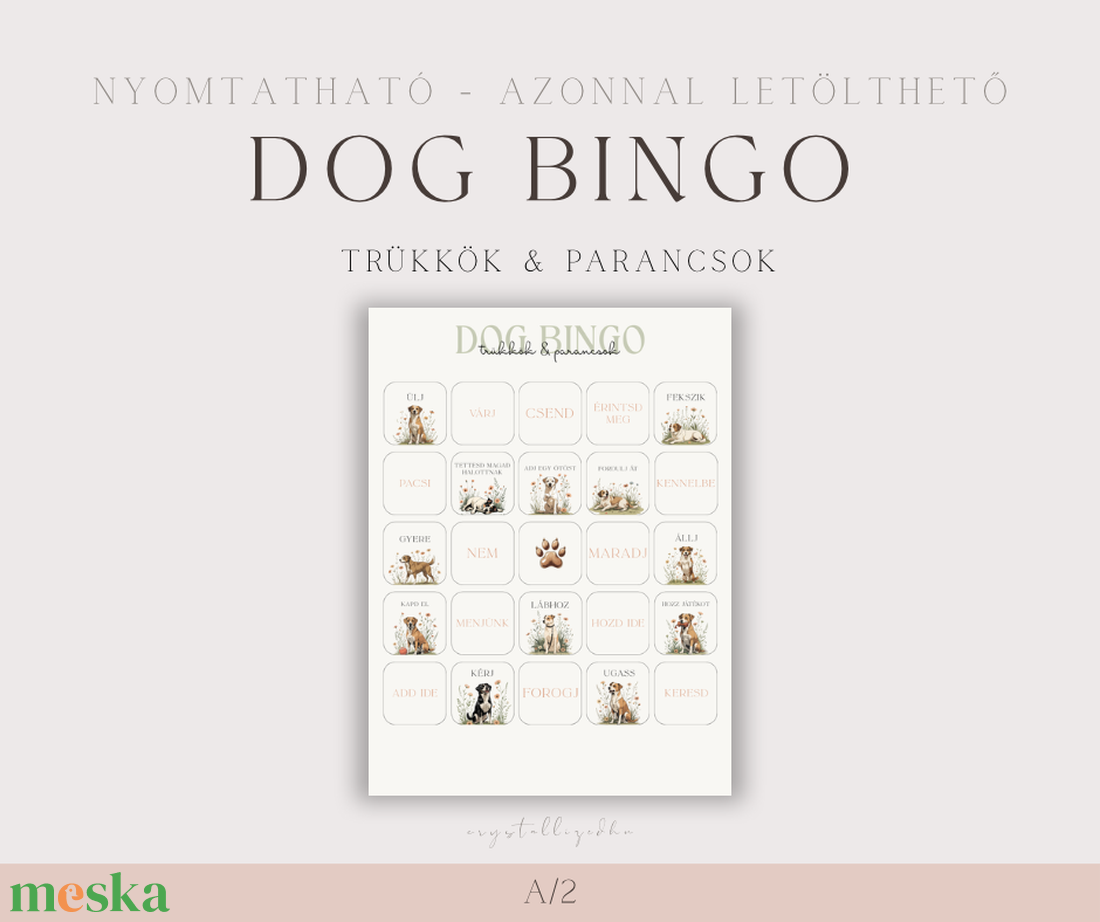 DOG BINGO trükkök és parancsok, interaktív tanulás kutyáknak és gazdiknak - Nyomtatható, Digitális termék - játék & sport - táblajáték és kártyajáték - bingó - Meska.hu