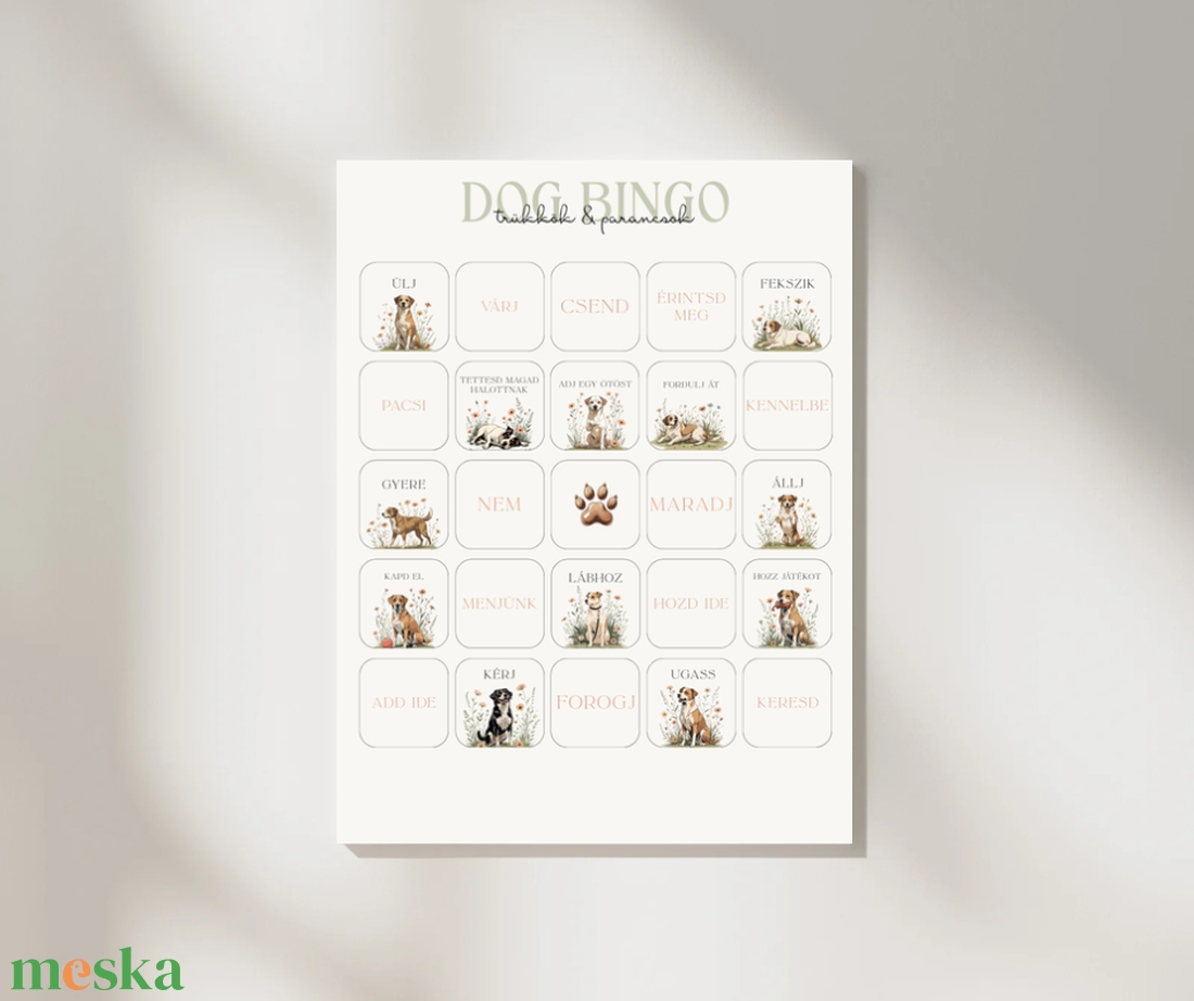DOG BINGO trükkök és parancsok, interaktív tanulás kutyáknak és gazdiknak - Nyomtatható, Digitális termék - játék & sport - táblajáték és kártyajáték - bingó - Meska.hu