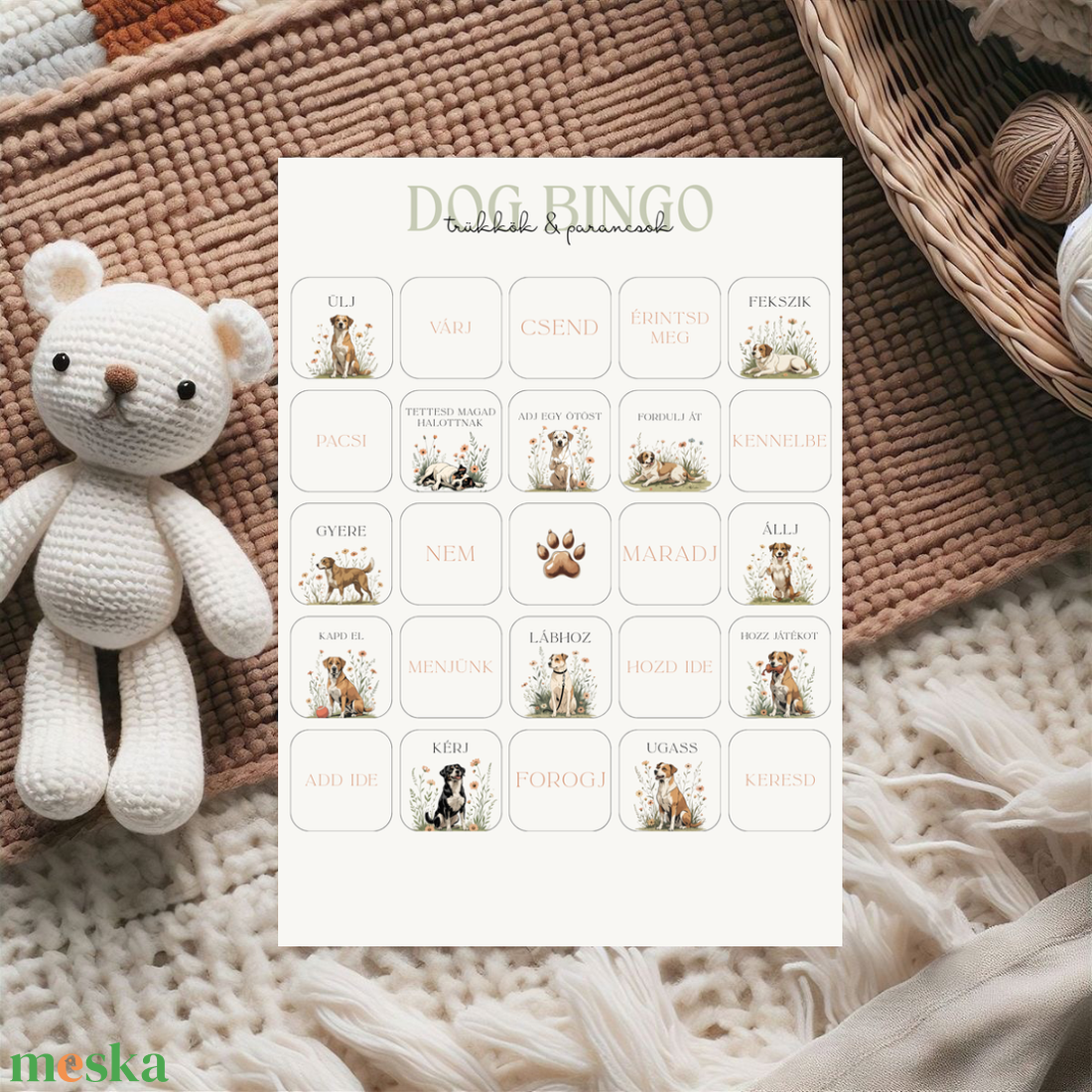 DOG BINGO trükkök és parancsok, interaktív tanulás kutyáknak és gazdiknak - Nyomtatható, Digitális termék - játék & sport - táblajáték és kártyajáték - bingó - Meska.hu