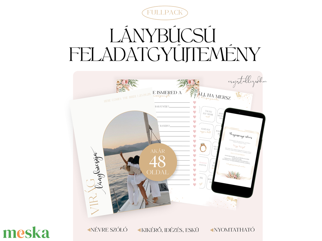 Lánybúcsú feladatgyűjtemény - ULTIMATE FULLPACK - 48 oldalas nyomtatható PDF - Személyre szabott - esküvő - lánybúcsú - Meska.hu