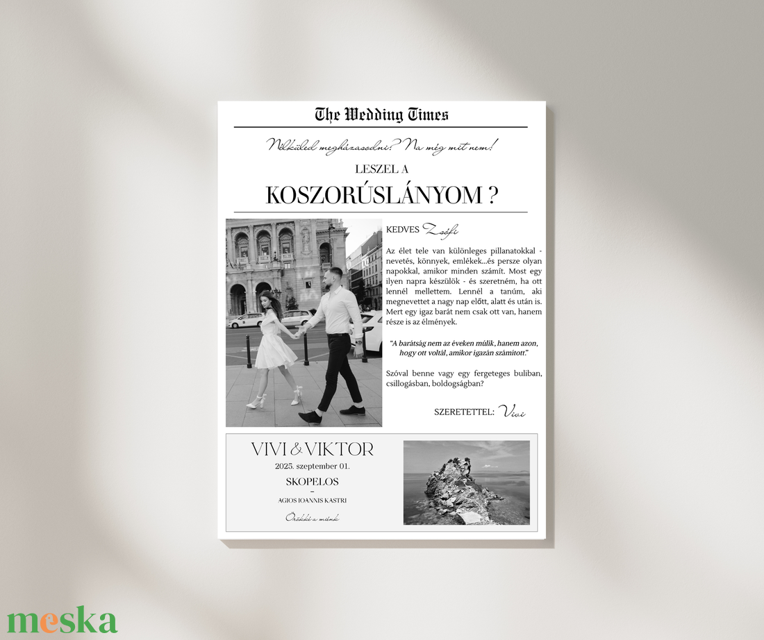 Minimalista, vintage újság stílusú prémium ESKÜVŐI FELKÉRŐ - Tanú, koszorúslány, násznagy vagy más fontos szerepekre - esküvő - meghívó & kártya - tanú felkérő - Meska.hu