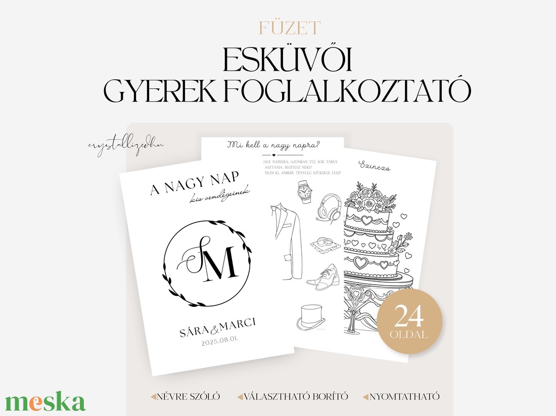 A NAGY NAP KIS VENDÉGEINEK - Esküvői foglalkoztató füzet gyerekeknek - 24 oldalas nyomtatható PDF - Személyre szabott - esküvő - emlék & ajándék - köszönőajándék - Meska.hu