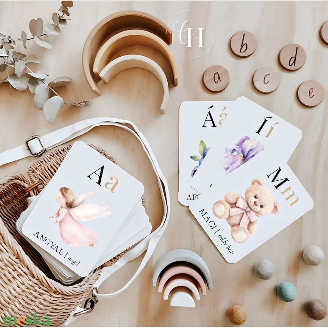 Montessori tanulókártya - Kiterjesztett ABC - Magyar és angol szókincsfejlesztő - 3+ kislányoknak - Nyomtatható PDF - játék & sport - készségfejlesztő és logikai játék - oktató játékok - Meska.hu