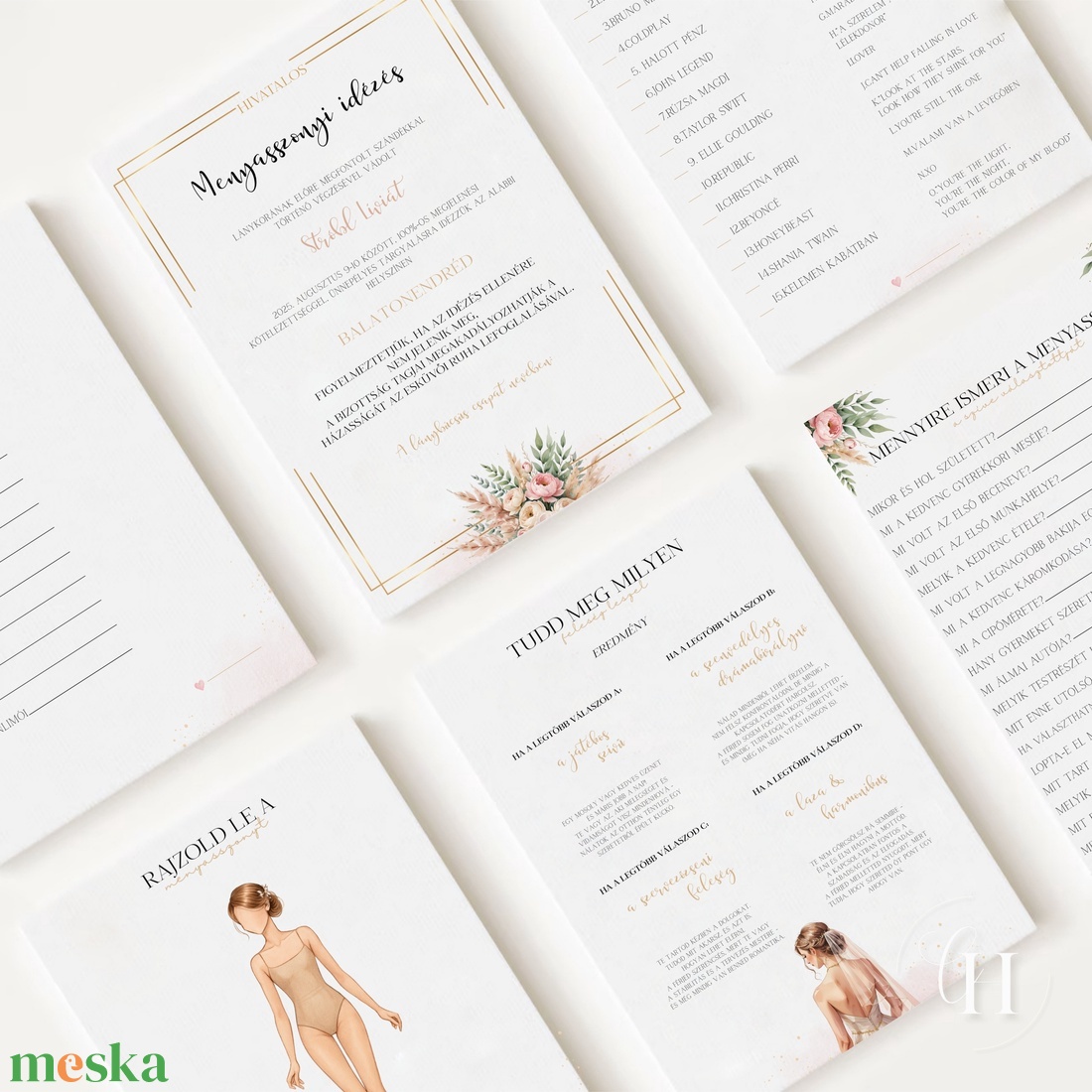 Lánybúcsú feladatgyűjtemény - ULTIMATE FULLPACK - 48 oldalas nyomtatható PDF - Személyre szabott, romantikus dizájn - esküvő - lánybúcsú - Meska.hu