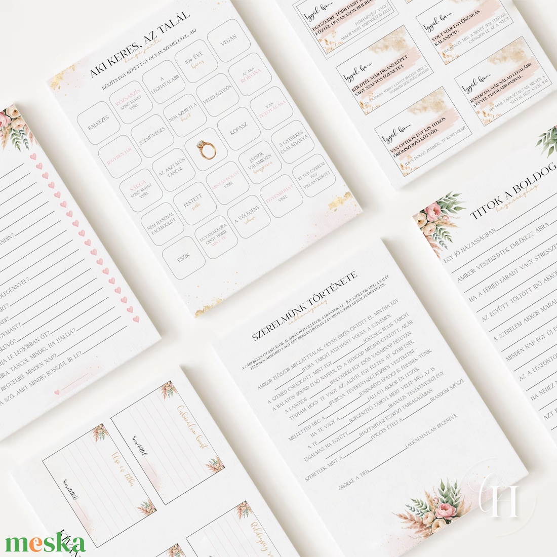 Lánybúcsú feladatgyűjtemény - ULTIMATE FULLPACK - 48 oldalas nyomtatható PDF - Személyre szabott, romantikus dizájn - esküvő - lánybúcsú - Meska.hu