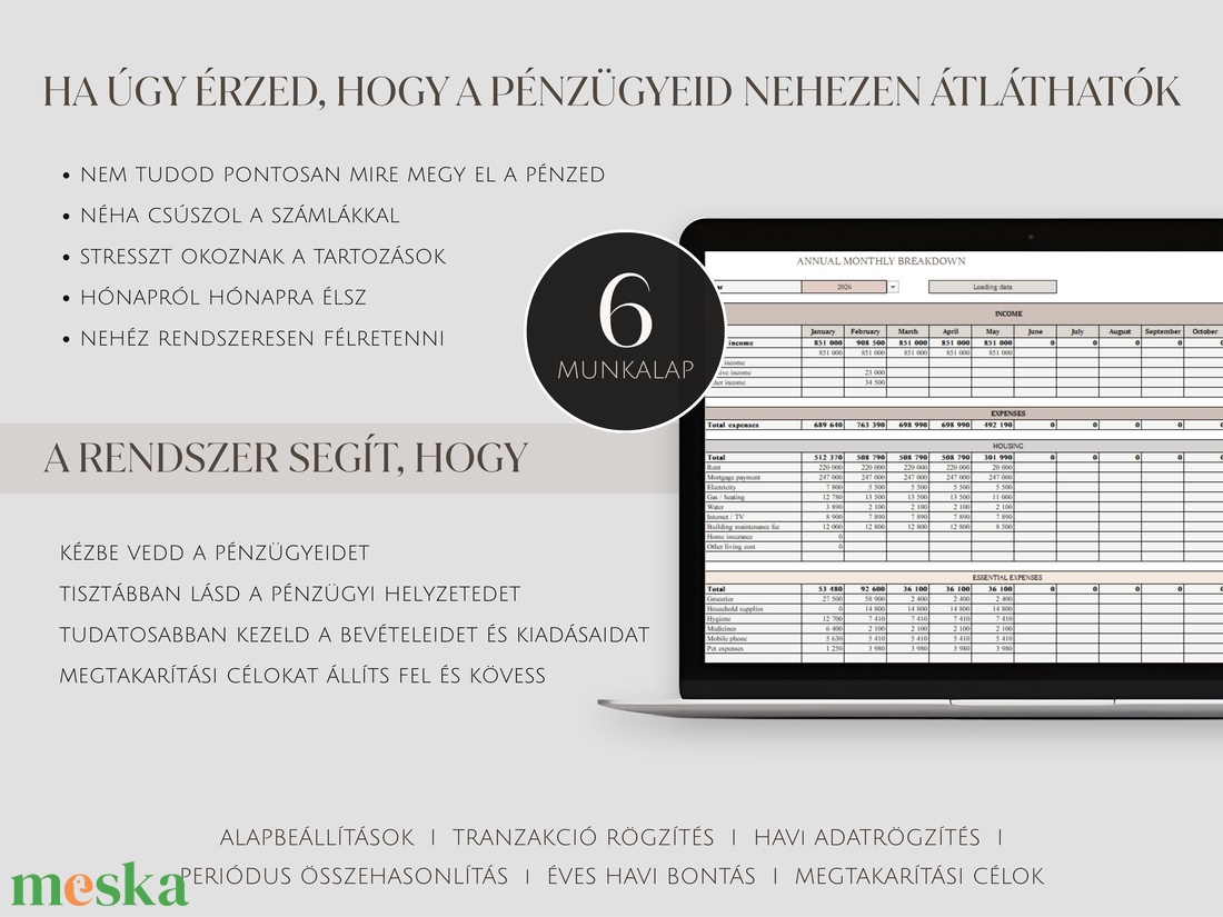Prémium éves költségvetés-tervező - Ultimate Budget - Az első lépés a pénzügyi tudatosság felé - Automatizált Excel  - otthon & életmód - papír, írószer - naptár & tervező - Meska.hu