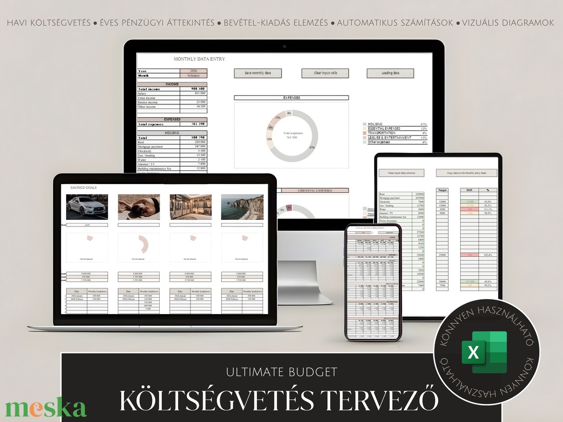 Prémium éves költségvetés-tervező - Ultimate Budget - Az első lépés a pénzügyi tudatosság felé - Automatizált Excel  - otthon & életmód - papír, írószer - naptár & tervező - Meska.hu