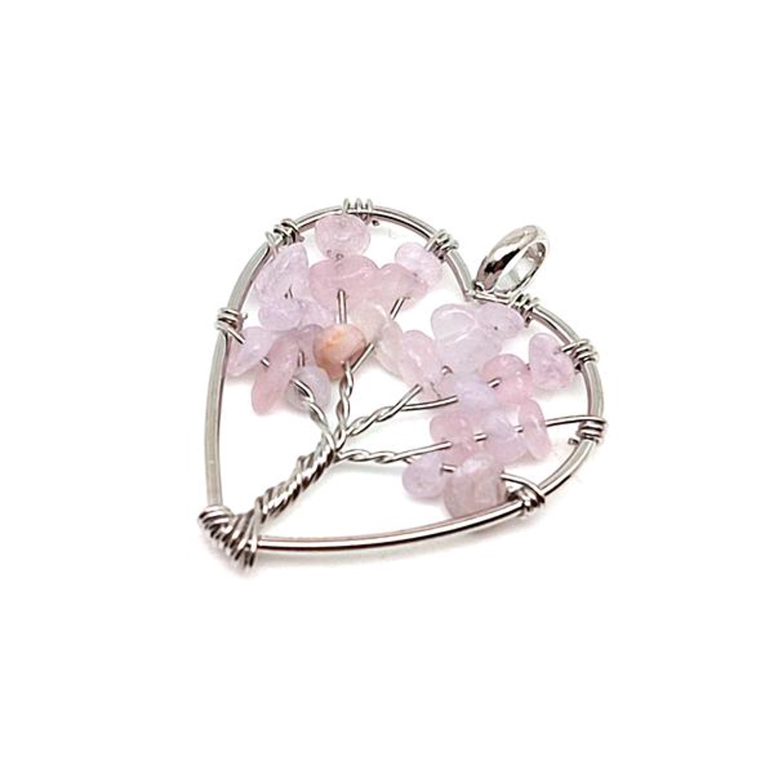 Életfa medál drótos szív Rózsakvarc 3cm - ékszer - nyaklánc - medál - Meska.hu