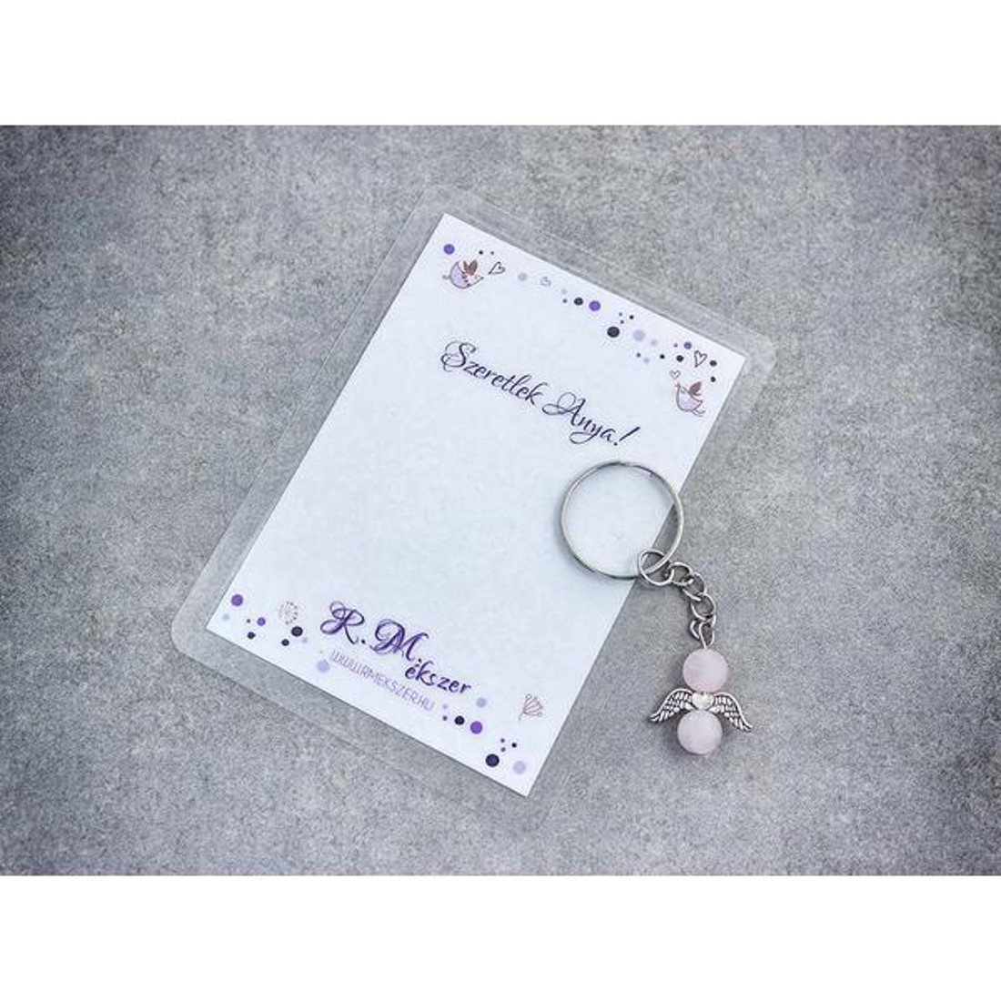 Szeretlek Anya kulcstartó rózsakvarccal - táska & tok - kulcstartó & táskadísz - kulcstartó - Meska.hu