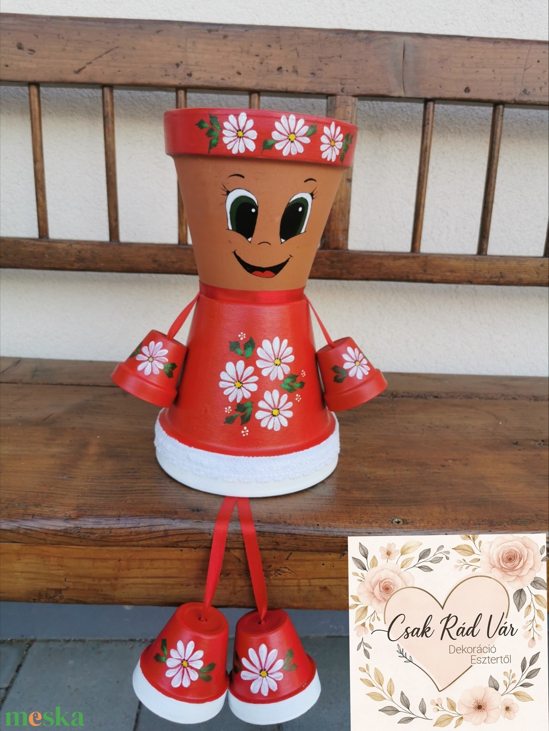 Virágos cserépbaba  - otthon & életmód - dekoráció - virágdísz és tartó - cserép & kaspó - Meska.hu