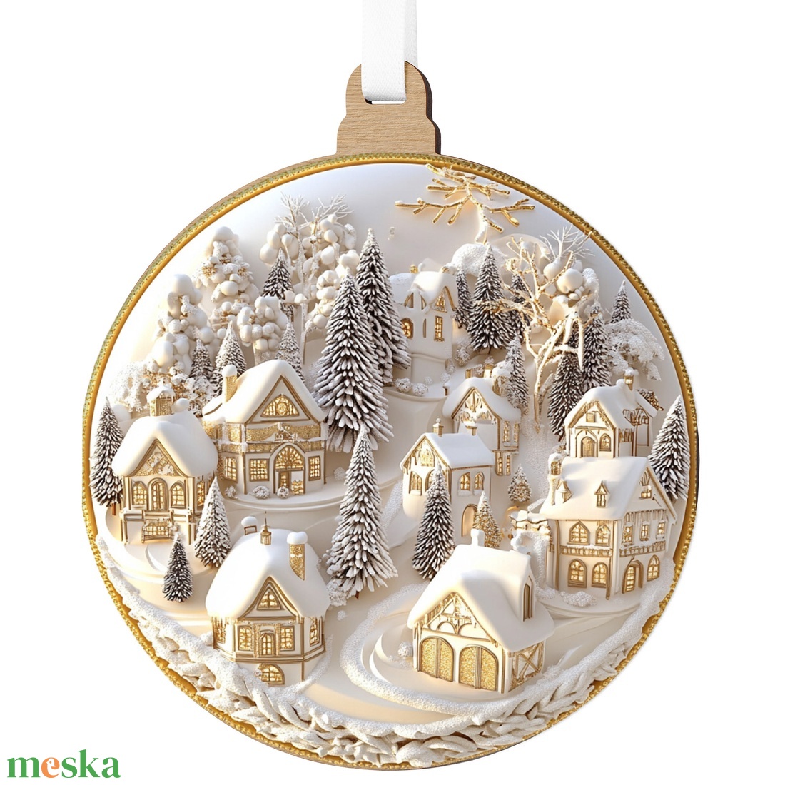 Fehérarany karácsonyfadísz csillagos díszítőmintával - karácsony - karácsonyi lakásdekoráció - karácsonyi lakásdíszek - Meska.hu