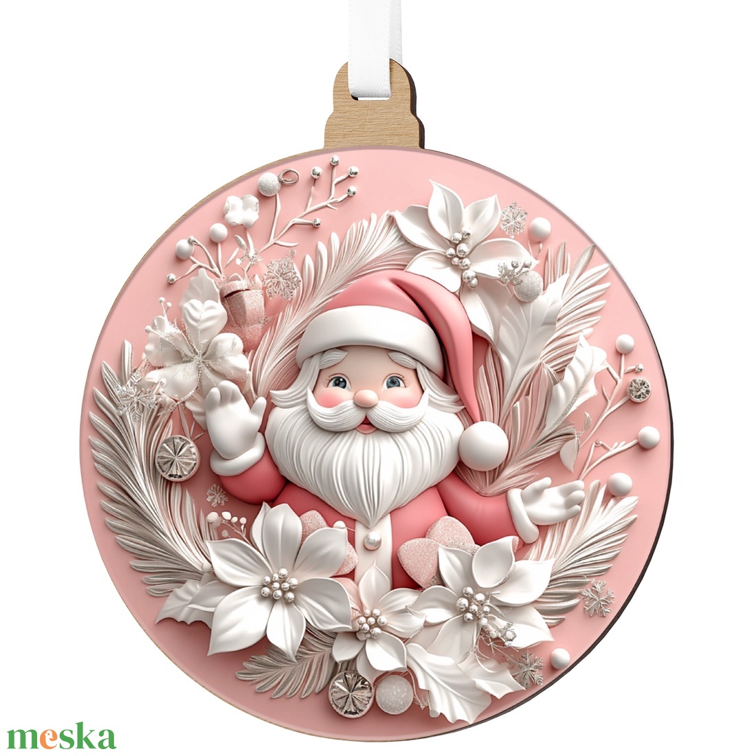 Rózsaszín karácsonyfadísz kedves Mikulás figurával - karácsony - mikulás - mikulás beltéri dekoráció - Meska.hu