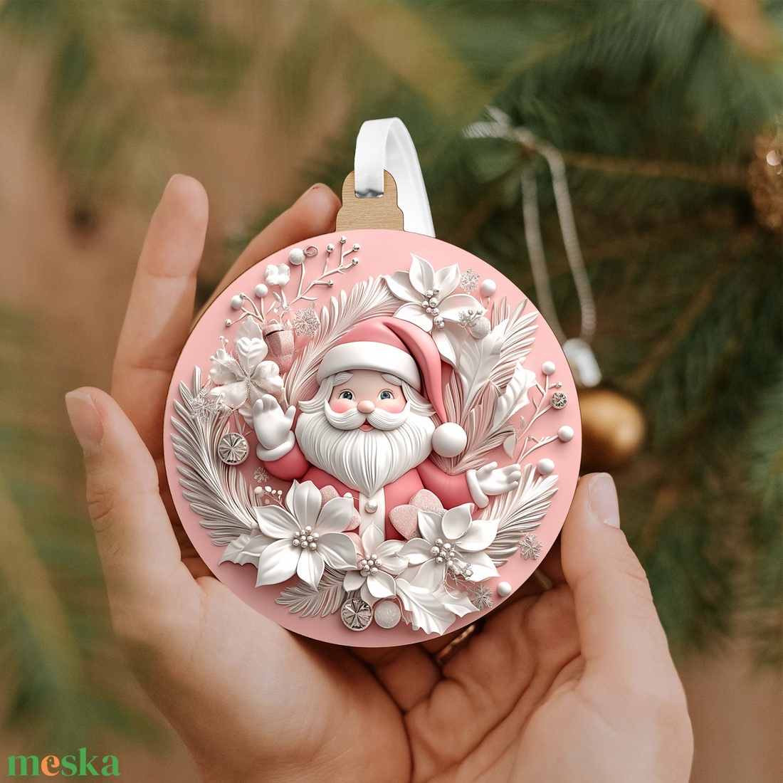 Rózsaszín karácsonyfadísz kedves Mikulás figurával - karácsony - mikulás - mikulás beltéri dekoráció - Meska.hu
