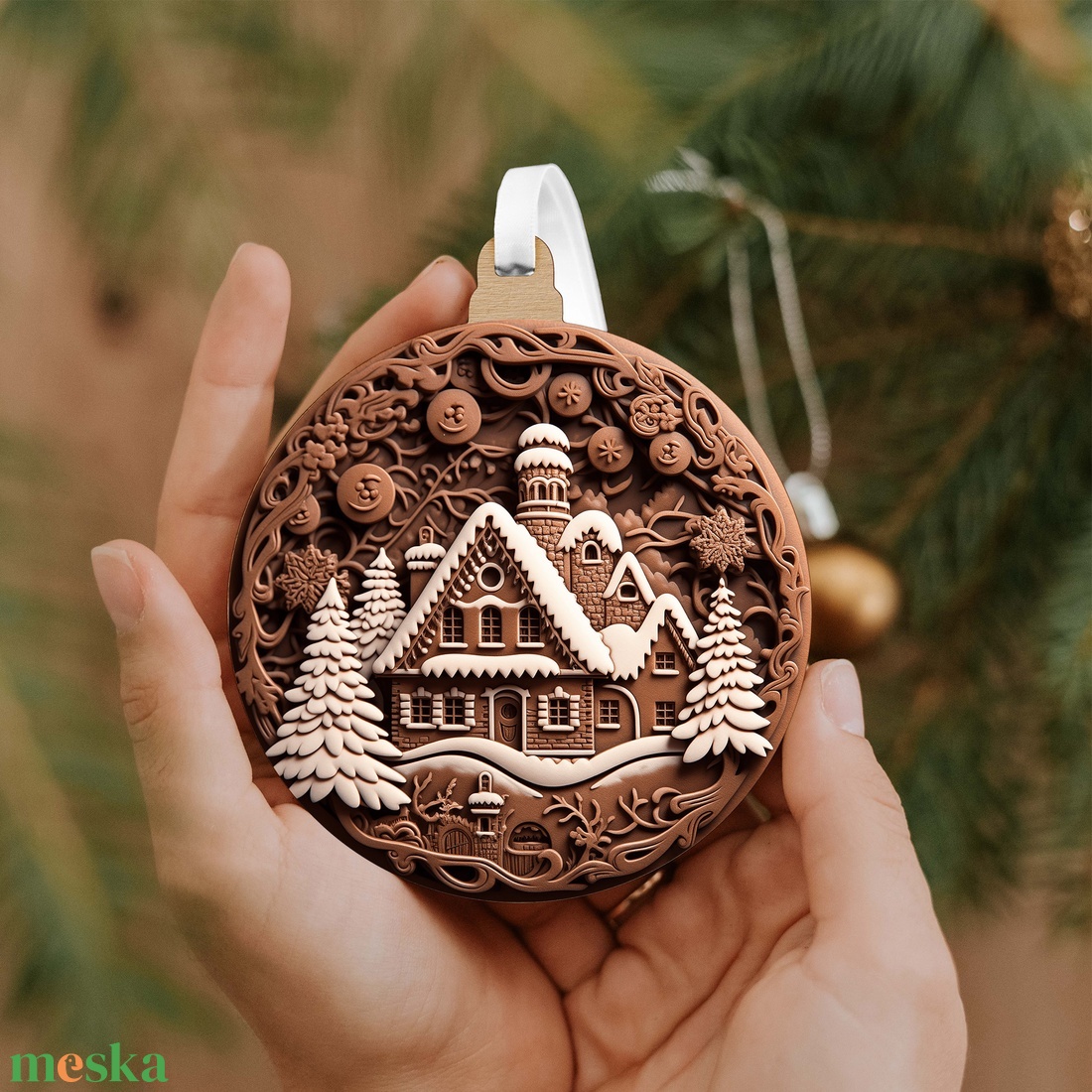 Mézeskalács házikó téli erdőben karácsonyfadísz - karácsony - karácsonyi lakásdekoráció - karácsonyfadíszek - Meska.hu