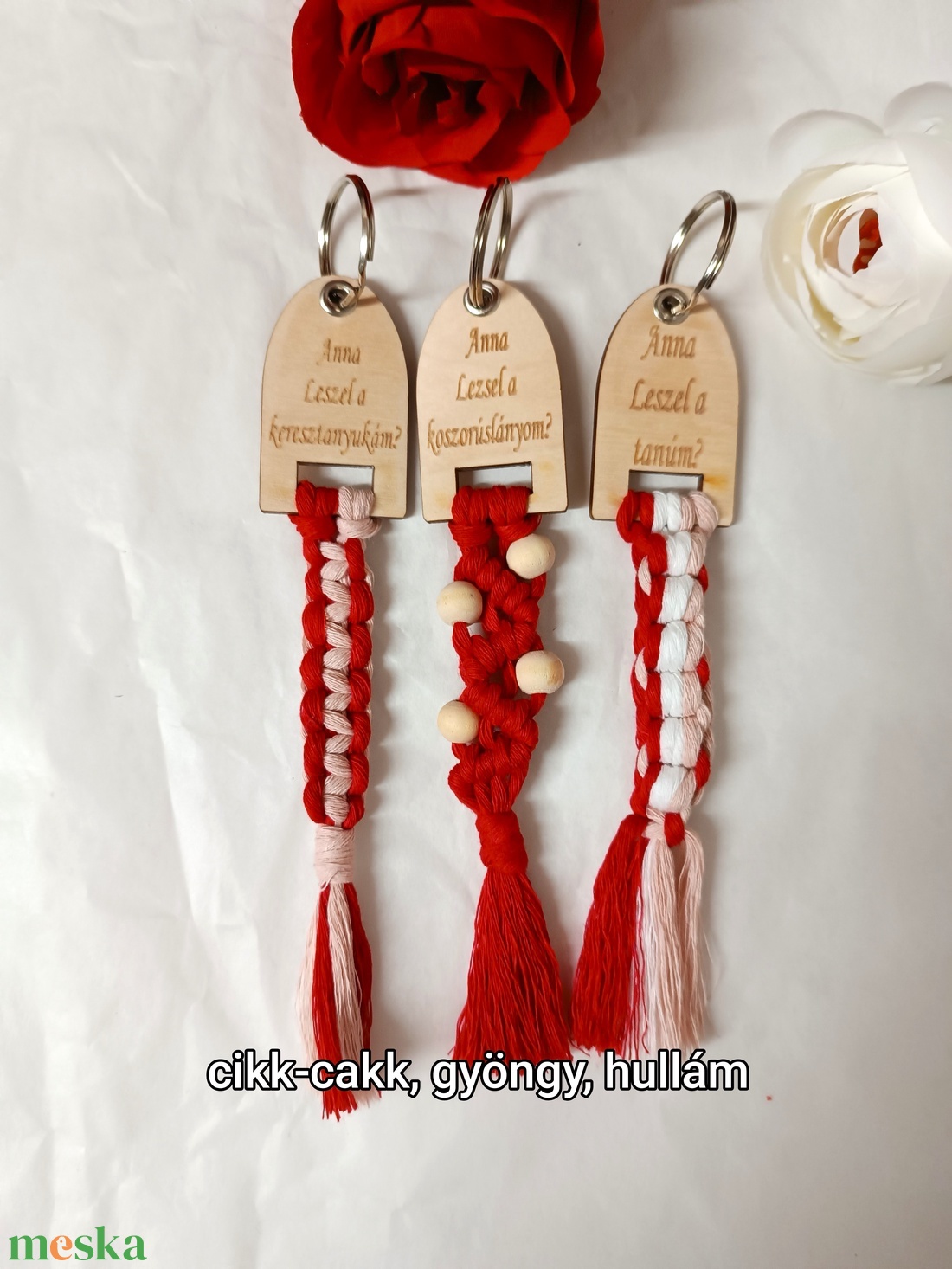 Keresztszülő felkérő makramé kulcstartó nőknek - játék & sport - keresztelőajándékok - Meska.hu