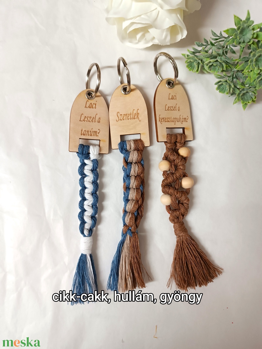 Keresztszülő felkérő makramé kulcstartó nőknek - játék & sport - keresztelőajándékok - Meska.hu