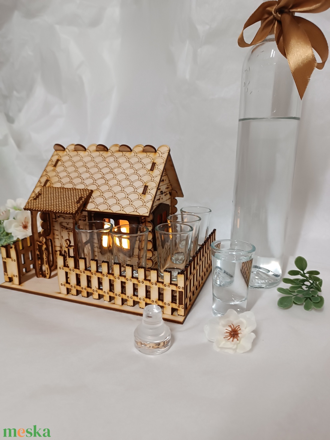 2 in 1 Feles pohár és led mécses tartó házikó - otthon & életmód - konyhafelszerelés, tálalás - tálalás - pálinkás poharak, szettek - Meska.hu