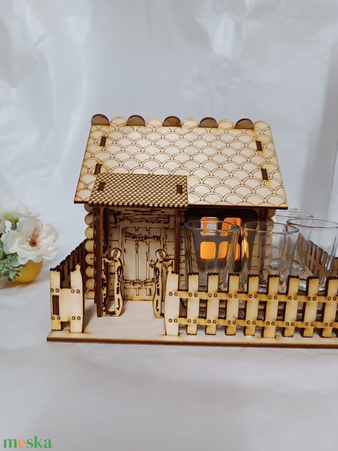 2 in 1 Feles pohár és led mécses tartó házikó - otthon & életmód - konyhafelszerelés, tálalás - tálalás - pálinkás poharak, szettek - Meska.hu