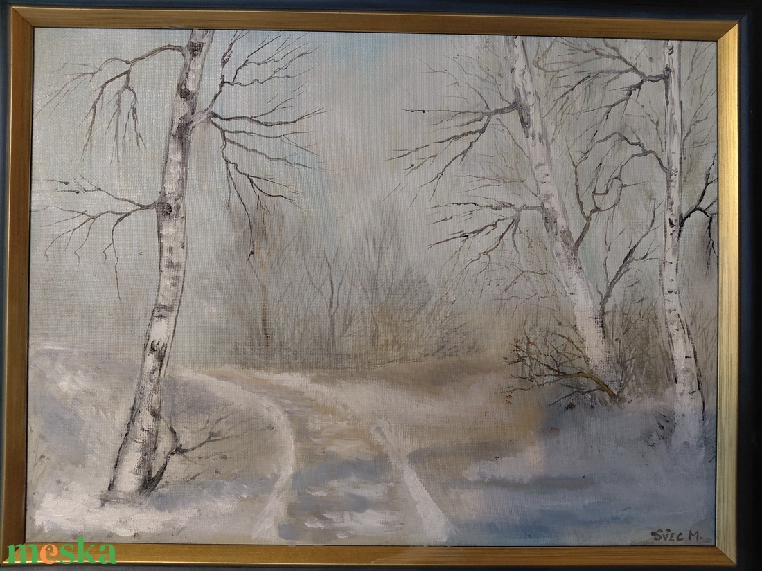 Téli csönd az erdőszélen 40x30 - művészet - festmény - olajfestmény - Meska.hu