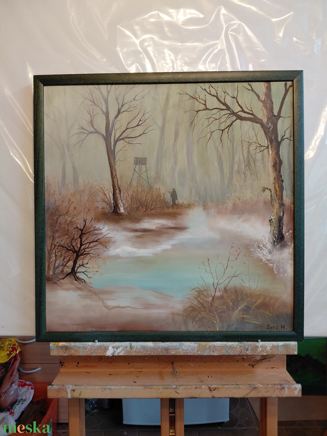 Vadász a ködben festmény 50x50cm - művészet - festmény - olajfestmény - Meska.hu