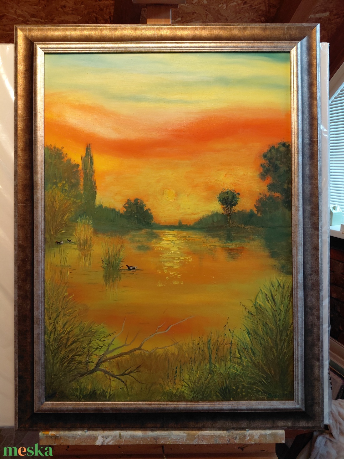 Alkony a víztükrön 70x50cm - művészet - festmény - olajfestmény - Meska.hu