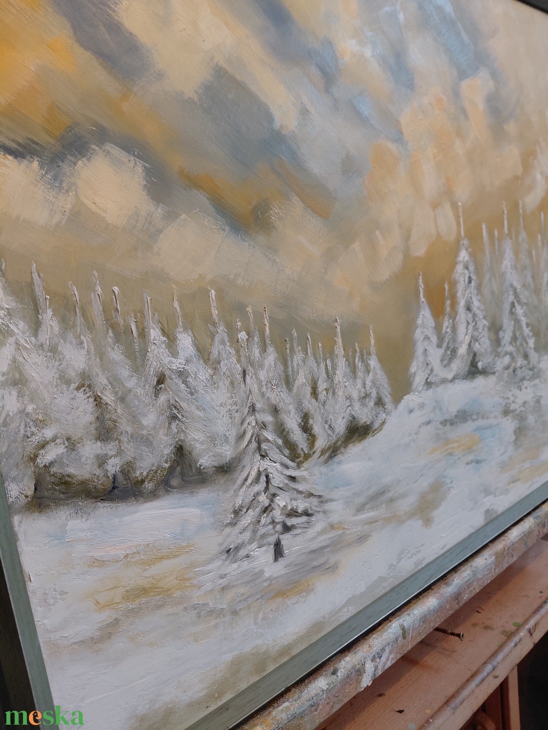 Téli csend a fenyvesben 70x50 - művészet - festmény - olajfestmény - Meska.hu