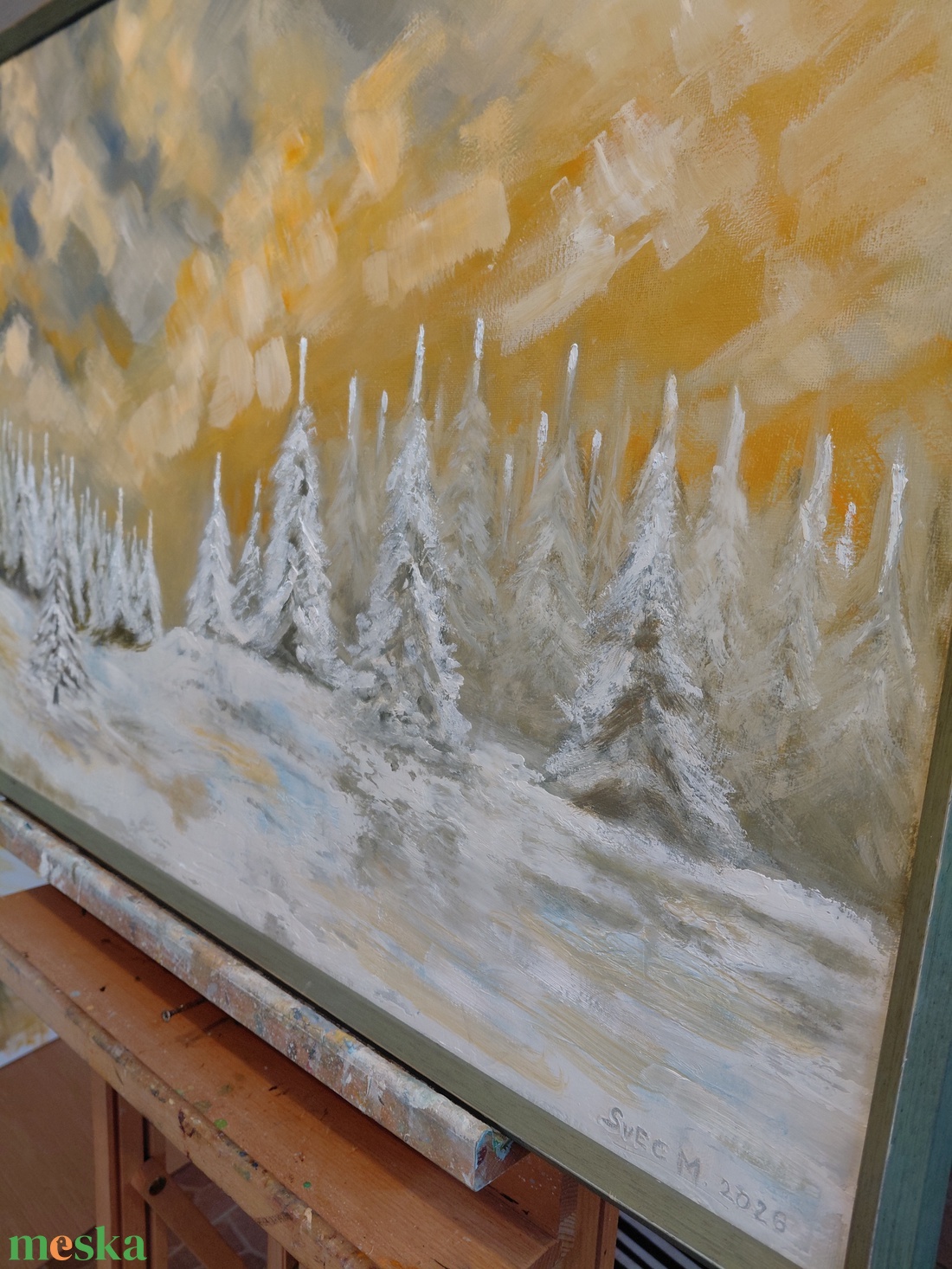 Téli csend a fenyvesben 70x50 - művészet - festmény - olajfestmény - Meska.hu