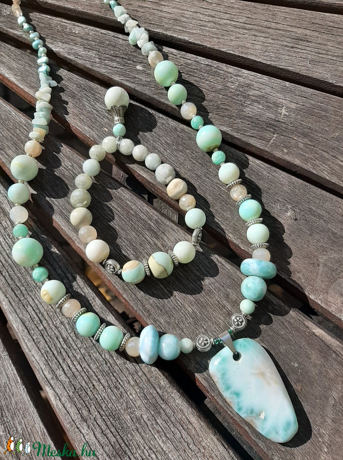Larimar (Delfinkő, Atlantisz-kő) - Perui kékopál nyaklánc és karkötő szett - ékszer - ékszerszett - Meska.hu