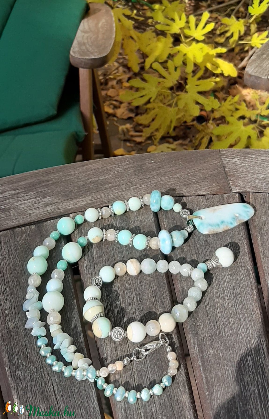Larimar (Delfinkő, Atlantisz-kő) - Perui kékopál nyaklánc és karkötő szett - ékszer - ékszerszett - Meska.hu