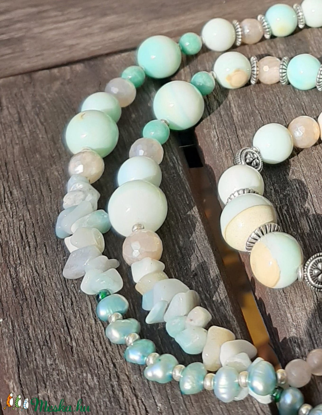Larimar (Delfinkő, Atlantisz-kő) - Perui kékopál nyaklánc és karkötő szett - ékszer - ékszerszett - Meska.hu