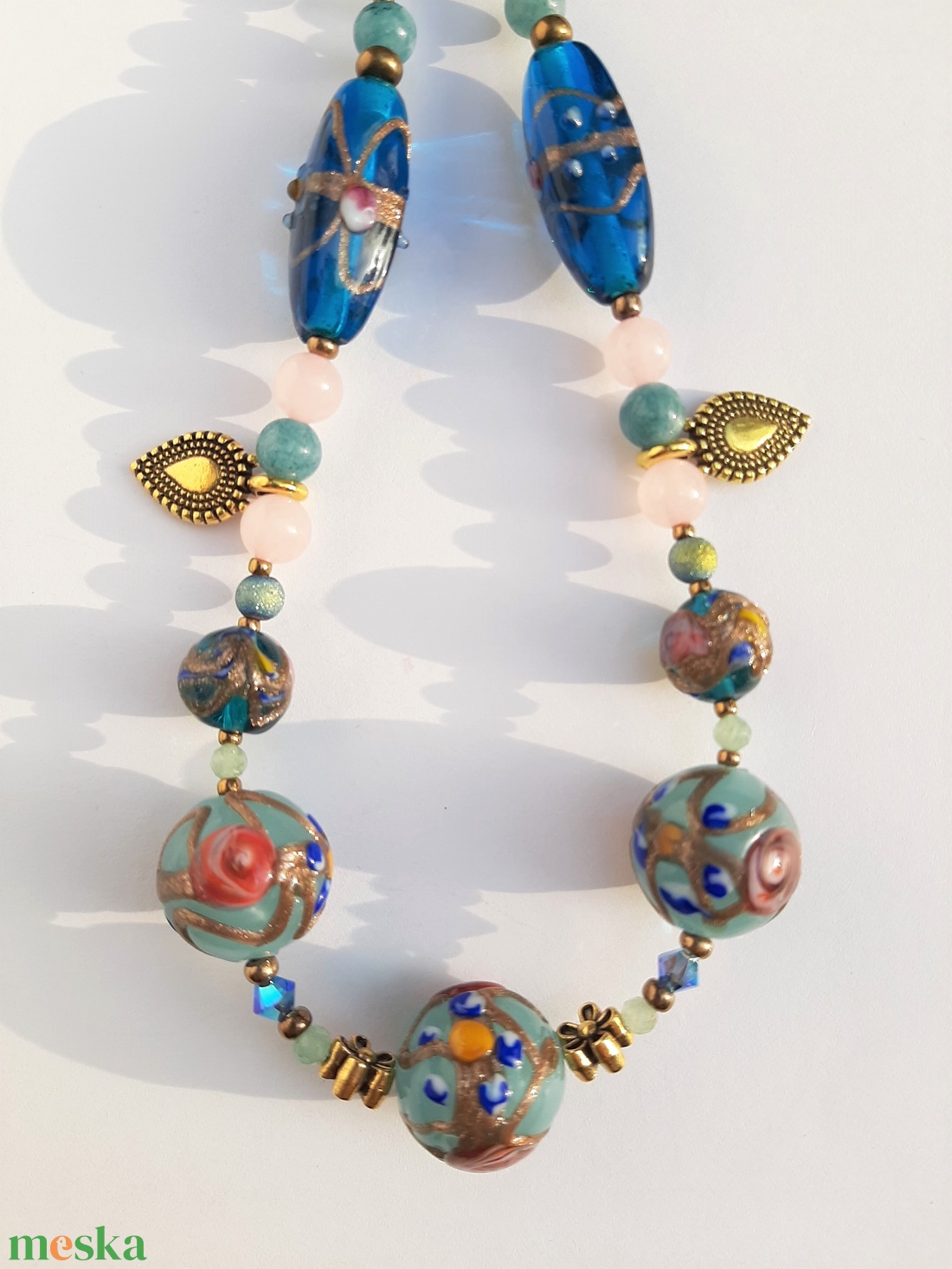 Antik muránói üveggyöngy-nyakék - világoskék - ékszer - nyaklánc - gyöngyös nyaklánc - Meska.hu