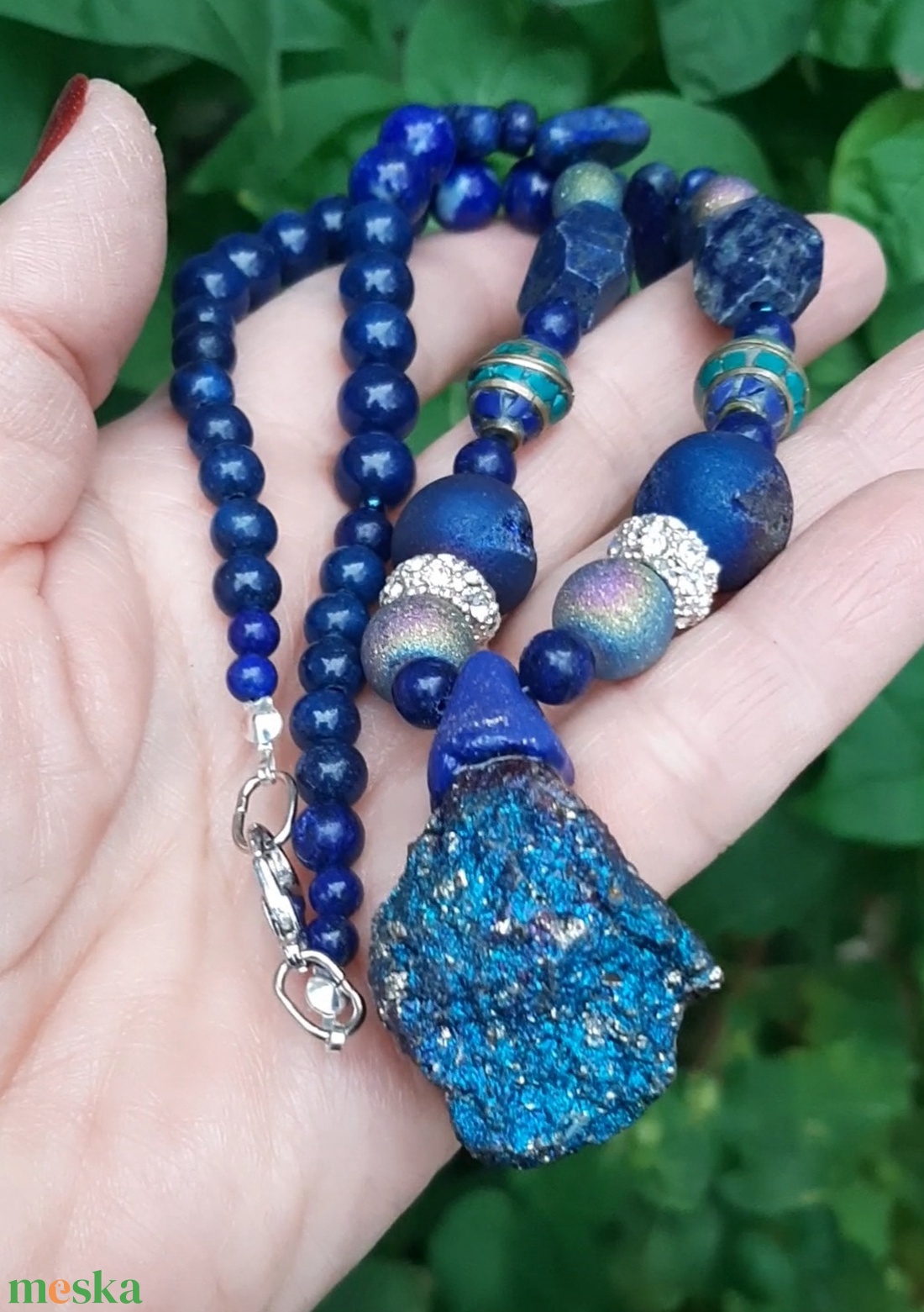 Chilei kalkopirit medál lapis lazulival, acháttal - ékszer - nyaklánc - medálos nyaklánc - Meska.hu