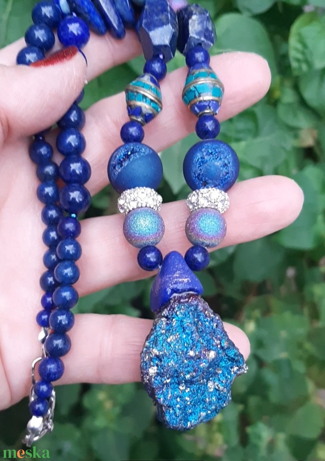 Chilei kalkopirit medál lapis lazulival, acháttal - ékszer - nyaklánc - medálos nyaklánc - Meska.hu