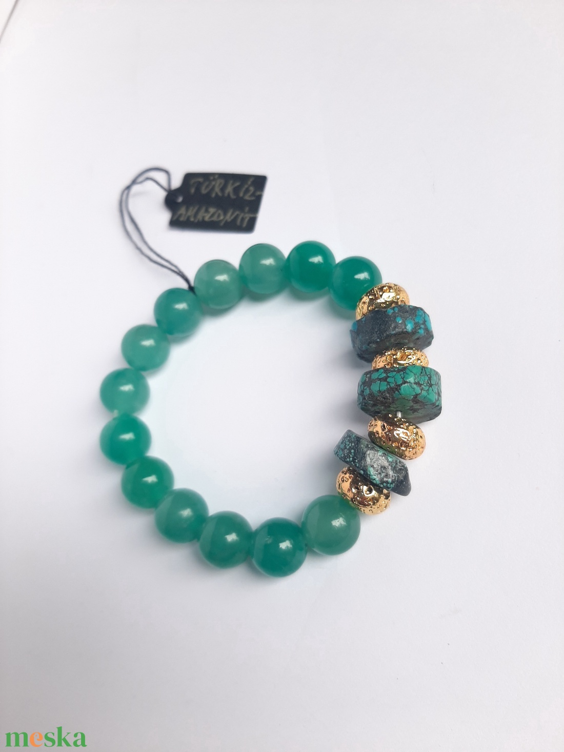 Türkíz-amazonit karkötő - ékszer - karkötő - charm karkötő - Meska.hu