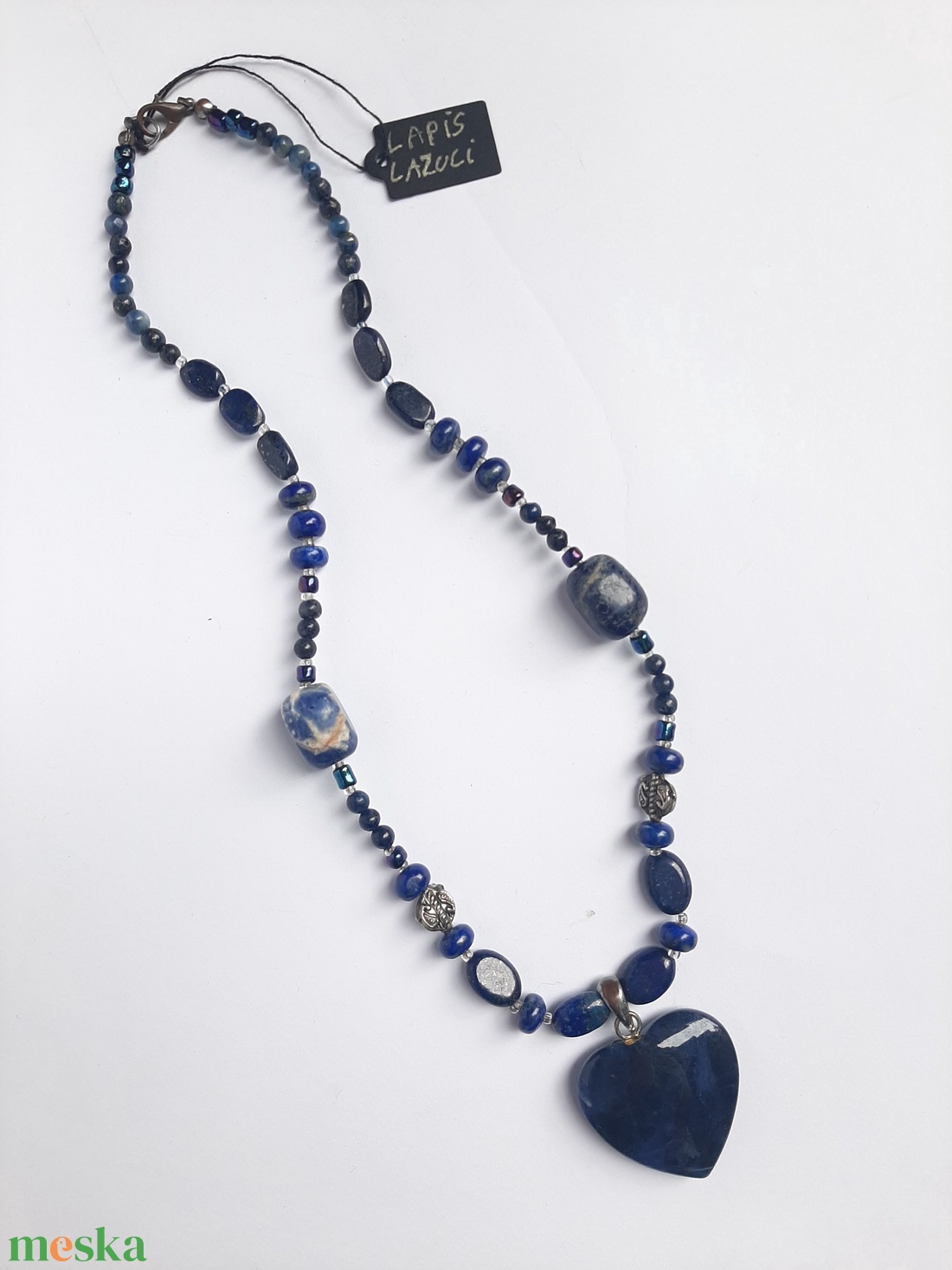 Lapis lazuli szív nyakék - ékszer - nyaklánc - medálos nyaklánc - Meska.hu