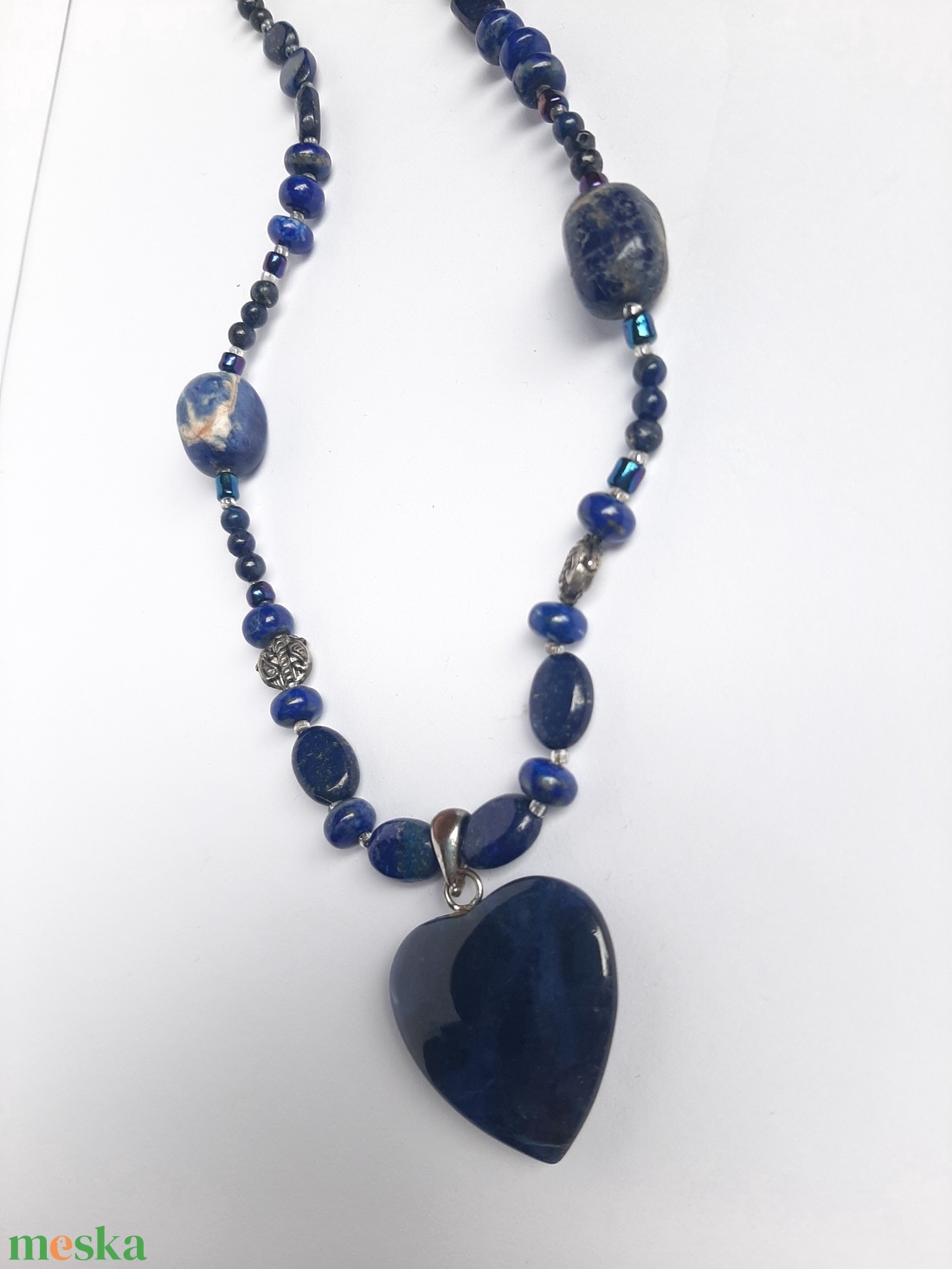 Lapis lazuli szív nyakék - ékszer - nyaklánc - medálos nyaklánc - Meska.hu
