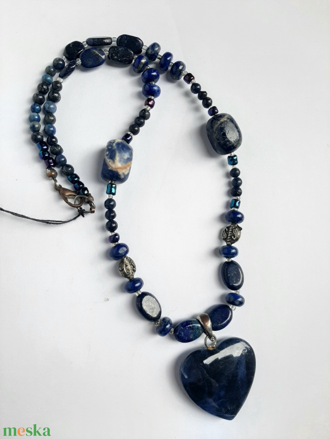 Lapis lazuli szív nyakék - ékszer - nyaklánc - medálos nyaklánc - Meska.hu