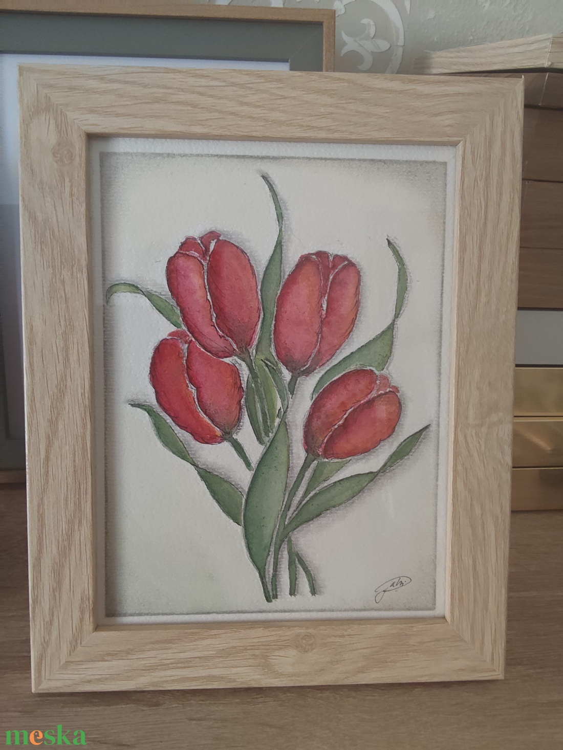 Piros tulipánok � egyedi akvarell festmény (A/5)  - művészet - festmény - akvarell - Meska.hu