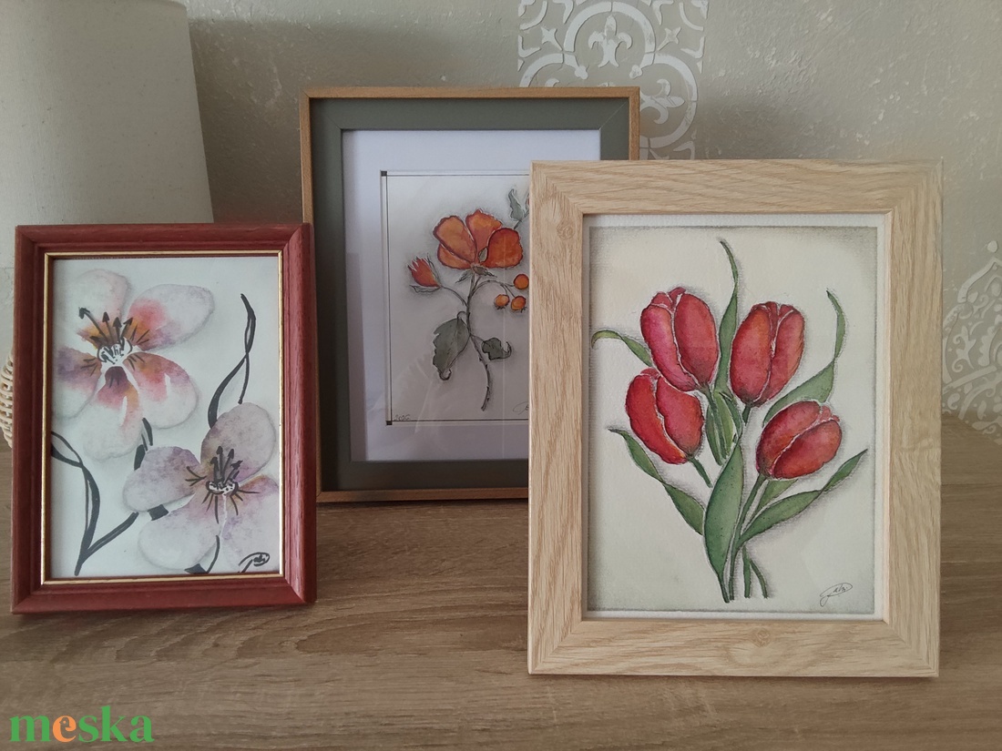 Piros tulipánok � egyedi akvarell festmény (A/5)  - művészet - festmény - akvarell - Meska.hu