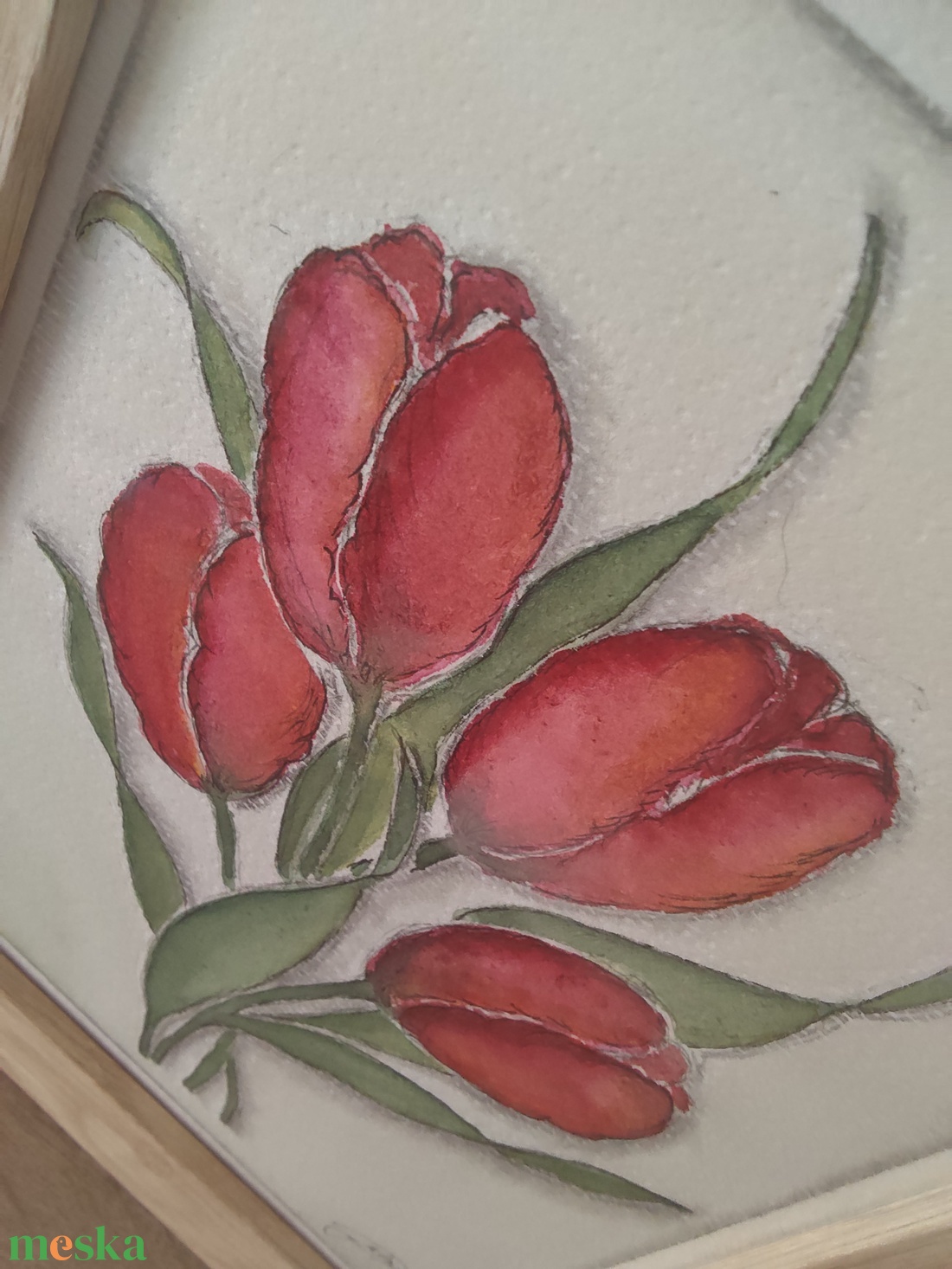 Piros tulipánok � egyedi akvarell festmény (A/5)  - művészet - festmény - akvarell - Meska.hu