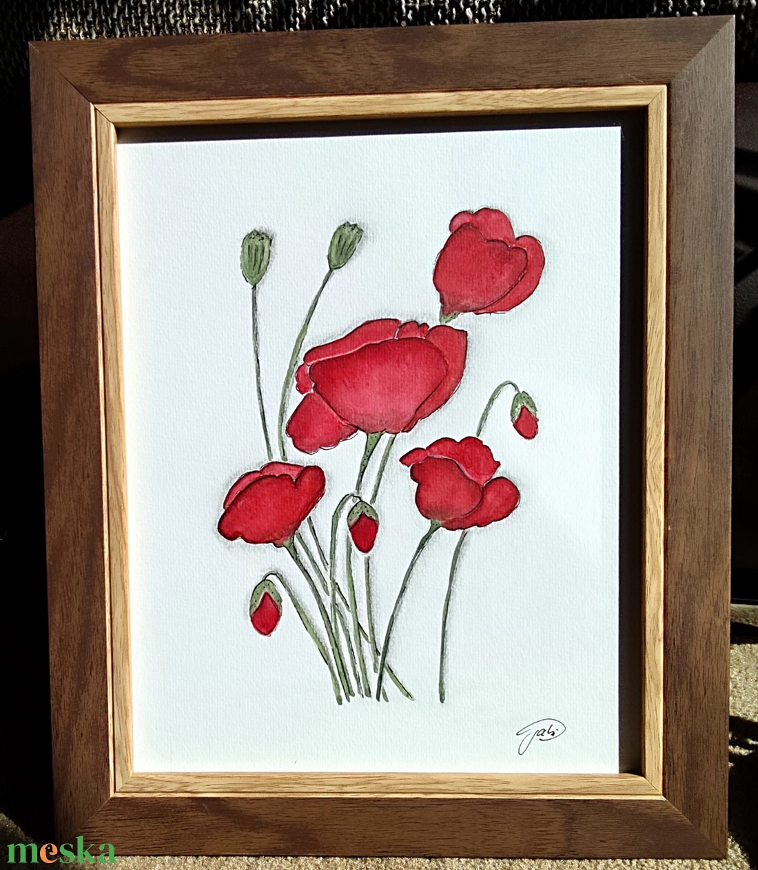 Pipacsok a csendben-Akvarell festmény  - művészet - festmény - akvarell - Meska.hu