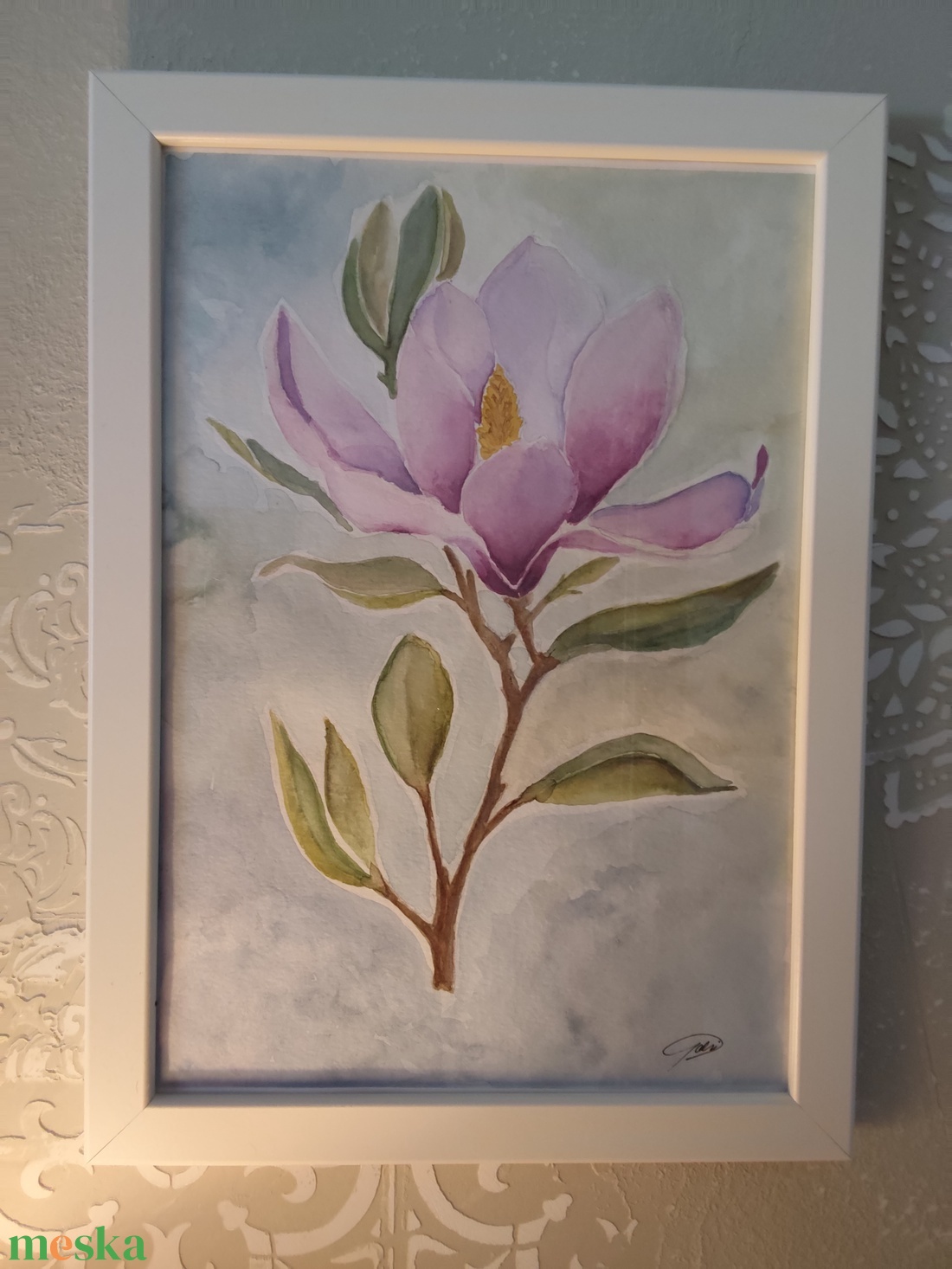 Nyíló magnólia � eredeti akvarell festmény A/4, virágos falikép, botanikai dekor - művészet - festmény - akvarell - Meska.hu