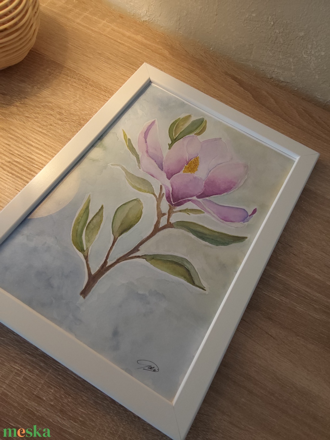 Nyíló magnólia � eredeti akvarell festmény A/4, virágos falikép, botanikai dekor - művészet - festmény - akvarell - Meska.hu