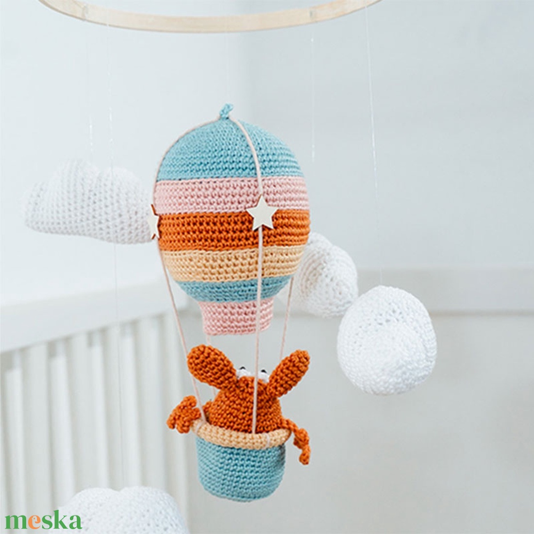 Léghajós kiságyforgó nyuszival és felhőkkel - játék & sport - 3 éves kor alattiaknak - kiságyforgó - Meska.hu