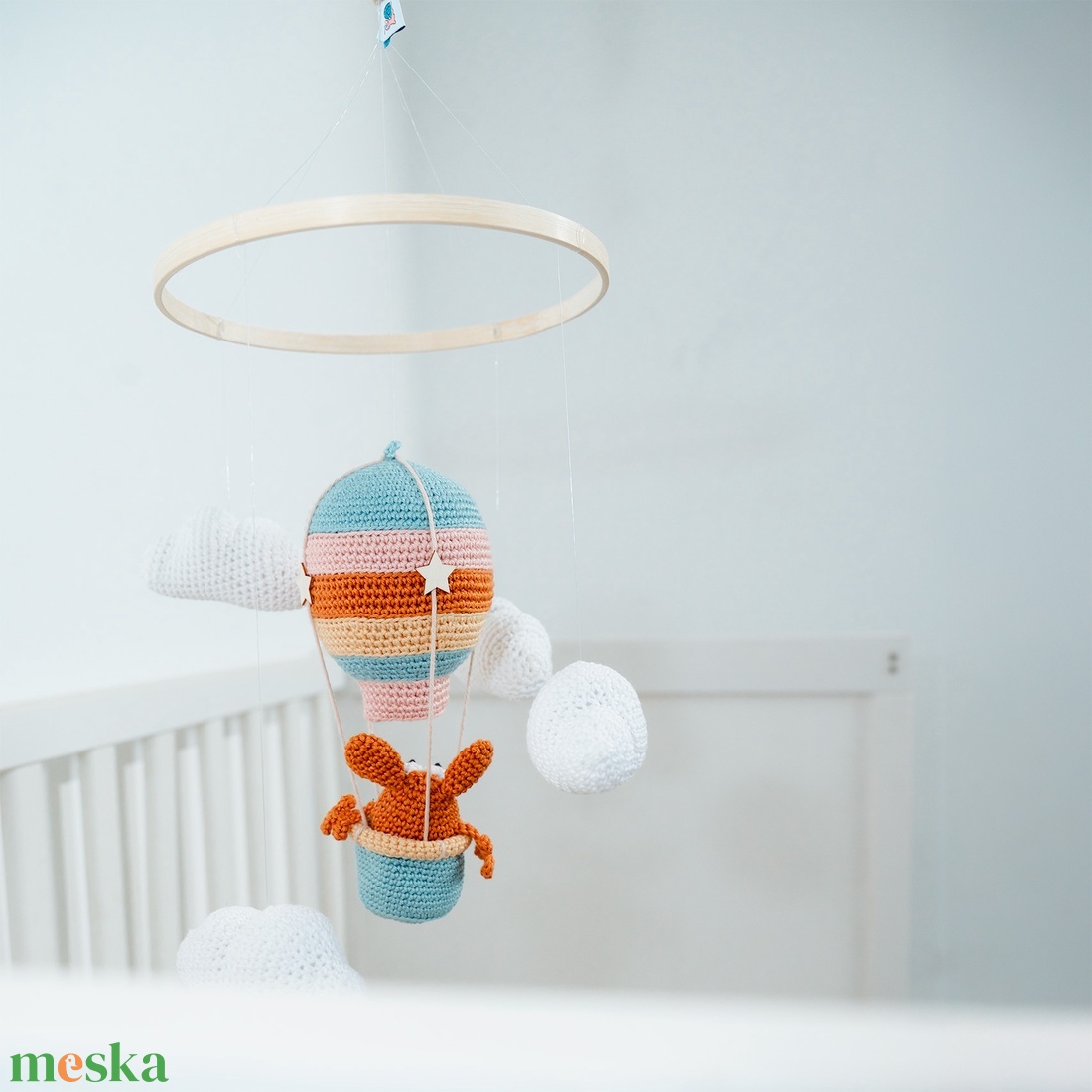 Léghajós kiságyforgó nyuszival és felhőkkel - baba - mama - baba játékok - kiságyforgó - Meska.hu
