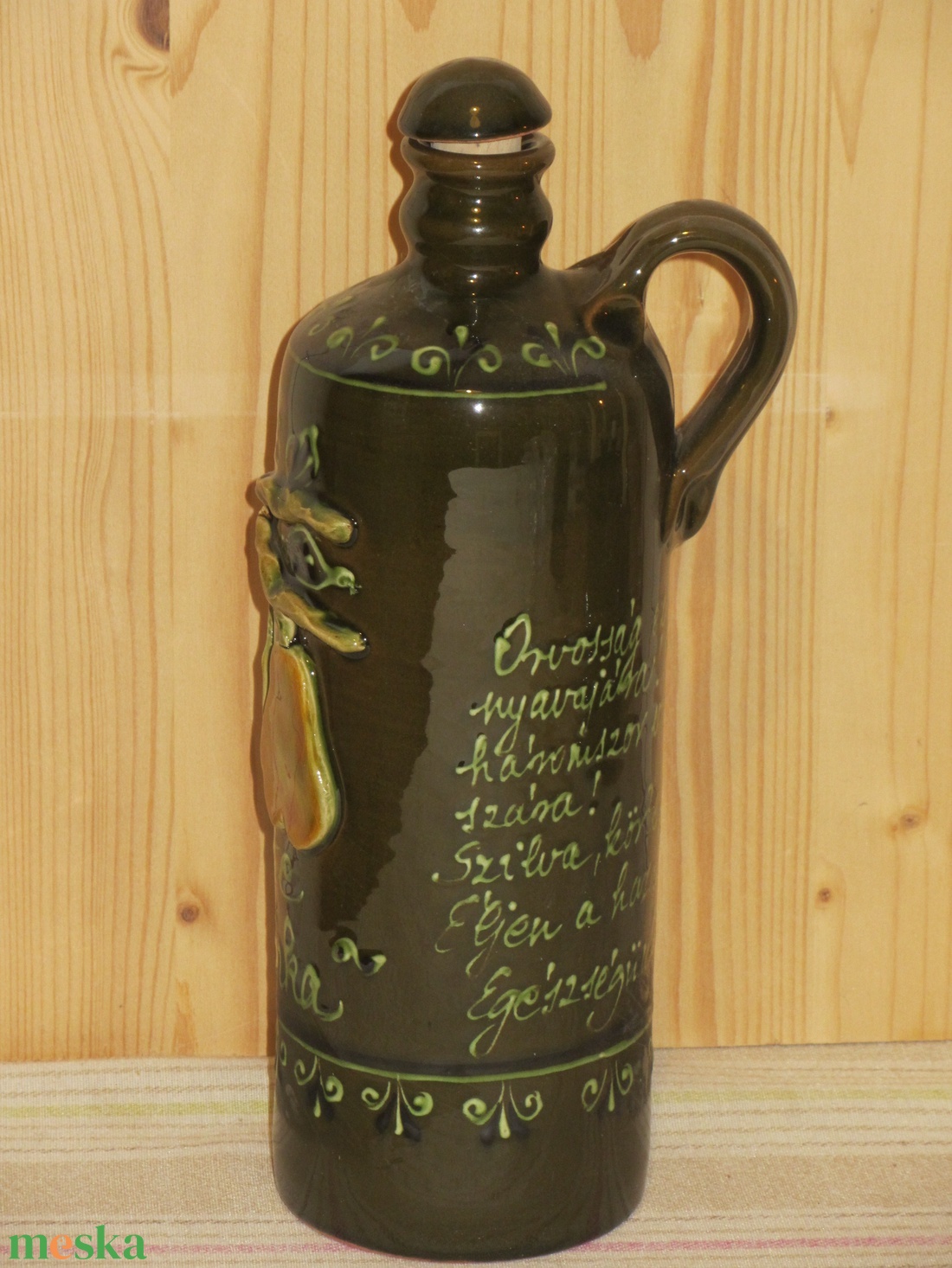 Kerámia pálinkás butella körte mintával - otthon & lakás - dekoráció - asztal és polc dekoráció - díszüveg - Meska.hu