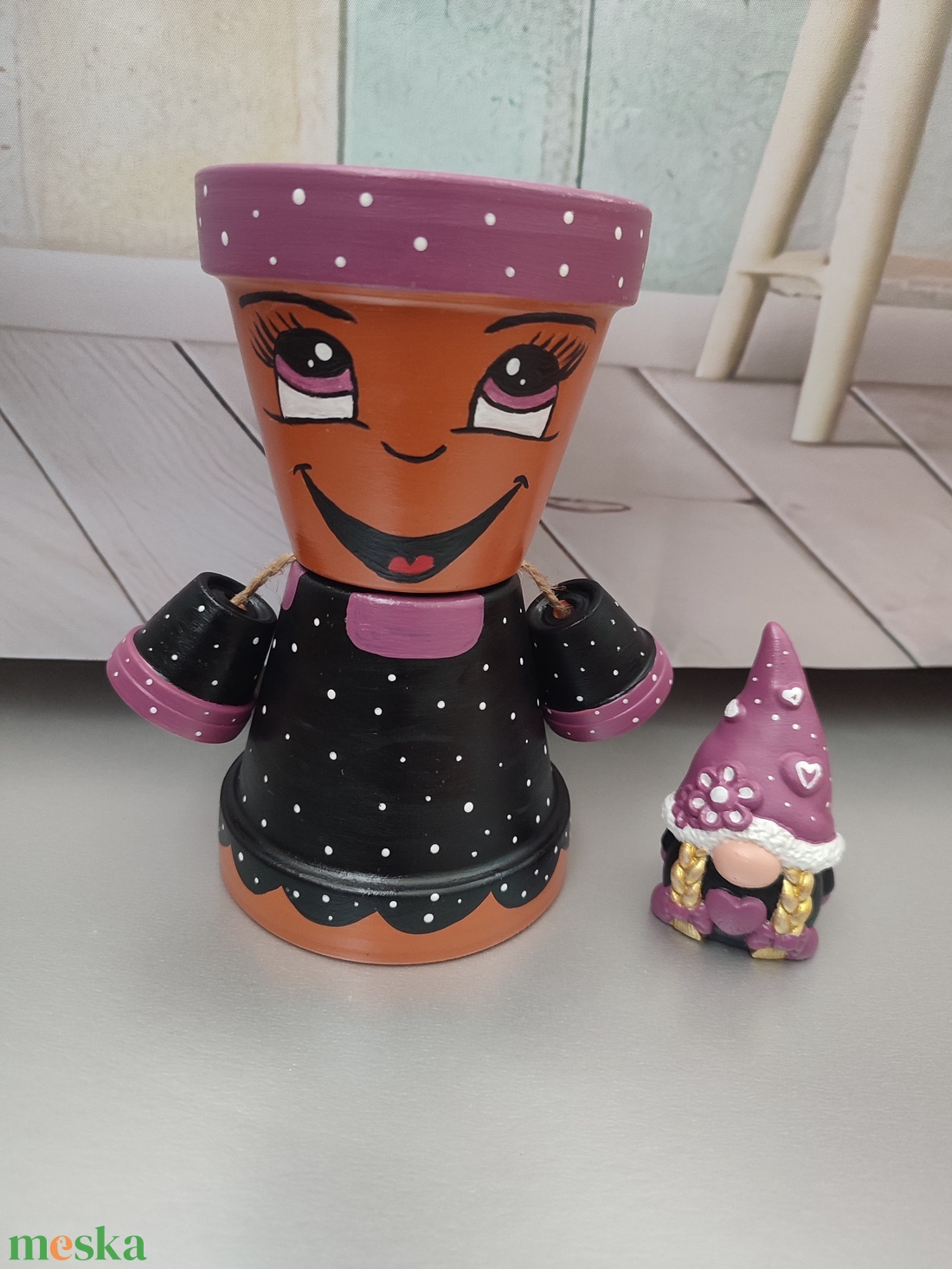 Pöttyös cserépbaba ajándék manóval - otthon & életmód - ház & kert - cserépbaba - Meska.hu